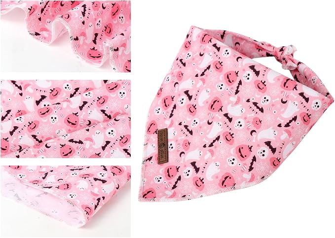 Lionet Paws Cotton Halloween Dog Bandanas Pink, Pumpkin Comfortable Dog Bandana - Image 3