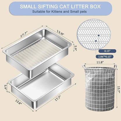 Teheao 2 Pack Stainless Steel Sifting Cat Litter Box - Image 5