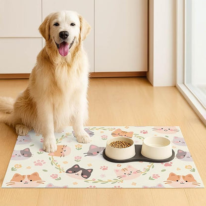 Cat Feeding Mat 24x16 inch Floral Ring Kitten Print Pet Bowl Placemat Non Slip - Image 3