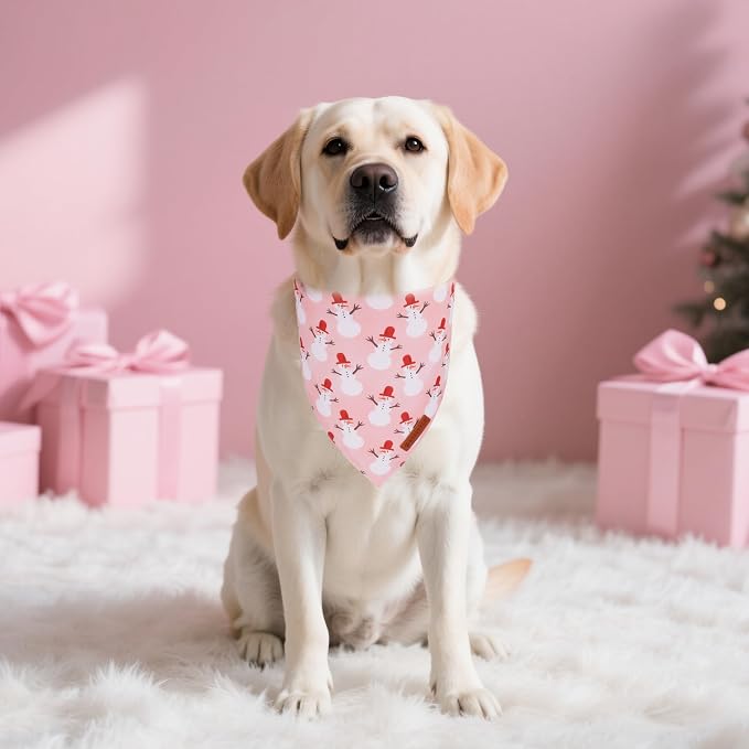 ADOGGYGO Pink Christmas Dog Bandanas 2 Pack, Reversible Santa Snowman Xmas - Image 2