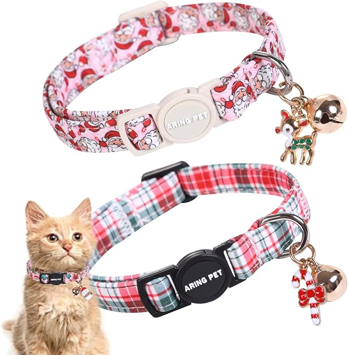 ARING PET 2 Pack Cat Collar, Christmas Breakaway Kitten Small Collars by ARINGPET