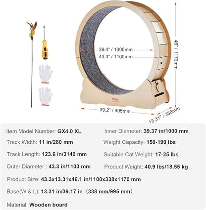 VEVOR Wooden Cat Exercise Wheel, 43.3" Large Cat Treadmill Wheel - Image 7