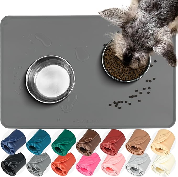 VIVAGLORY Dog Food Mat Flexmat Dog Bowl Mat, Placemat Food Tray by Vivaglory