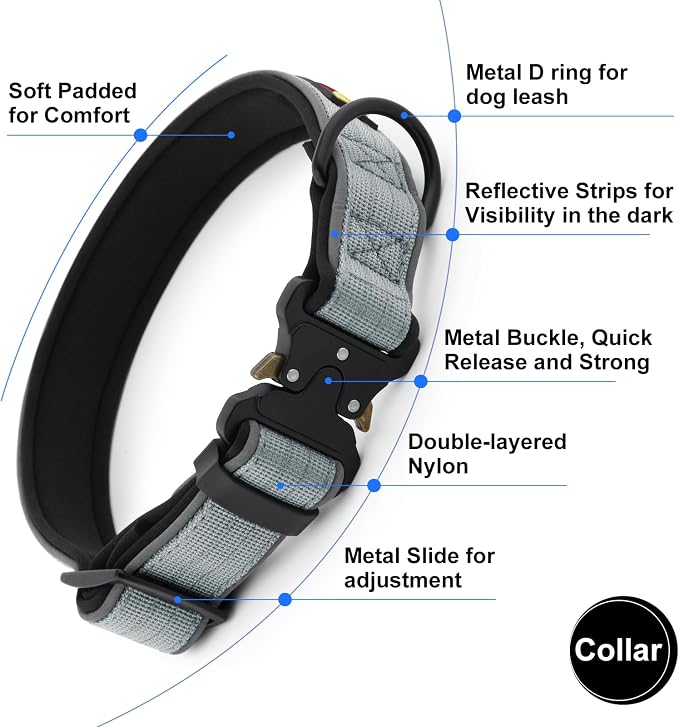 Plutus Pet Tactical Dog Collar, Reflective, Adjustable Heavy Duty Dog Collar - Image 3