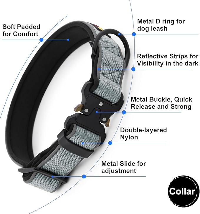 Plutus Pet Tactical Dog Collar, Reflective, Adjustable Heavy Duty Dog Collar - Image 3
