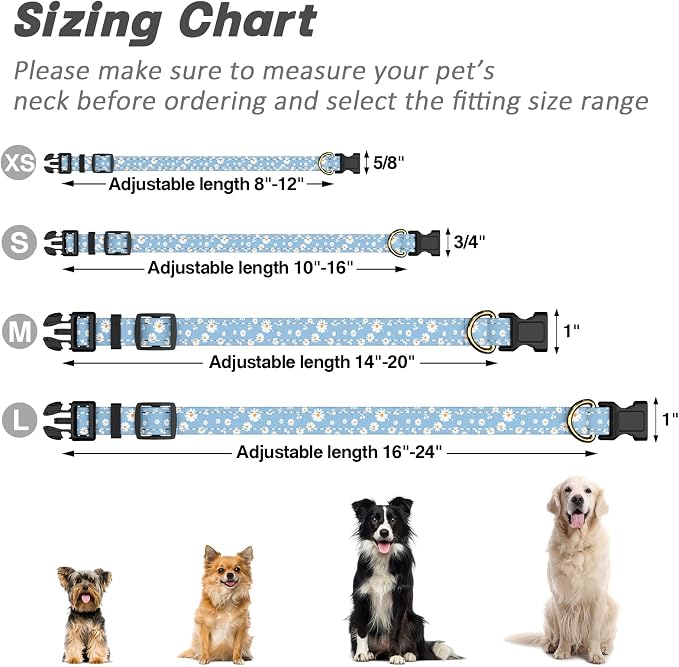 Reflective Dog Collar for Medium Dogs, Cute Daisy Theme Adjustable Heavy-Duty - Image 7