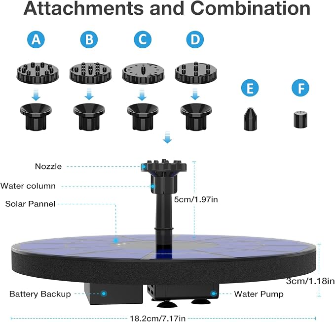 AISITIN Solar Fountain with 3.5 W Solar Panel, 1500 mAh Battery - Image 6