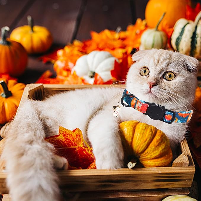 Elegant little tail Halloween Cat Collar-2 Pack Pumpkin Print Fall Cotton - Image 6