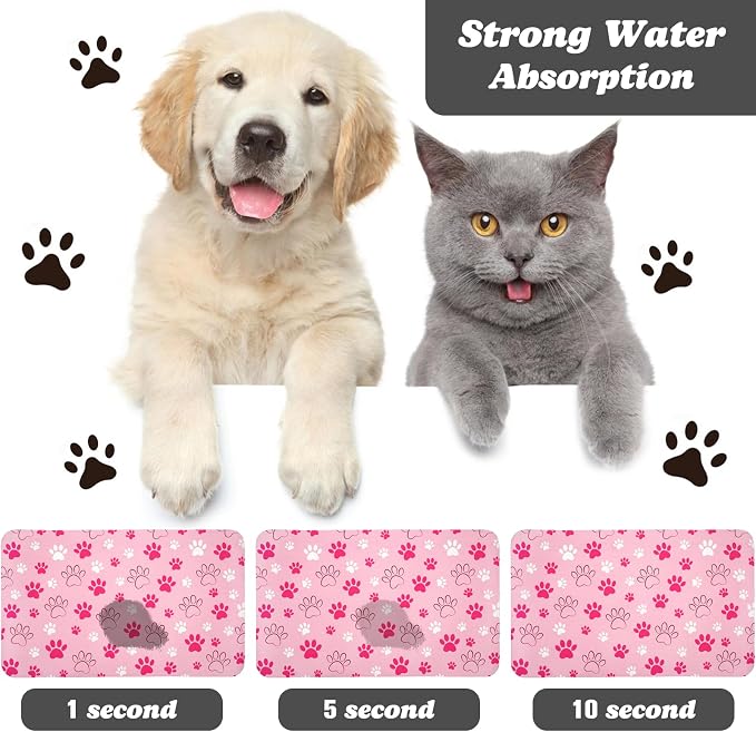 Dog Food Mat, Absorbent Water Bowl Mats Cat Pet Feeding Placemats Pink 12 * 20 - Image 2