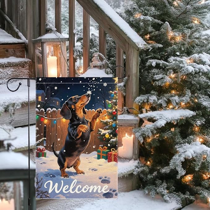 Dachshund Welcome Garden Flag 12x18 Inch Double Sided Christmas Burlap Yard - Image 9