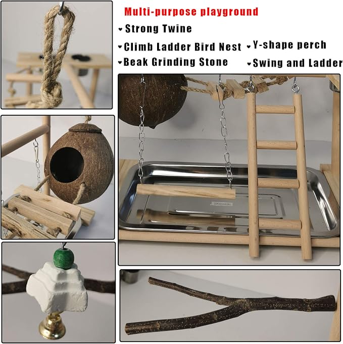 Parakeet Playground Bird Play Stand Natural Wood Perch Gym Parrots Nest Climb - Image 3