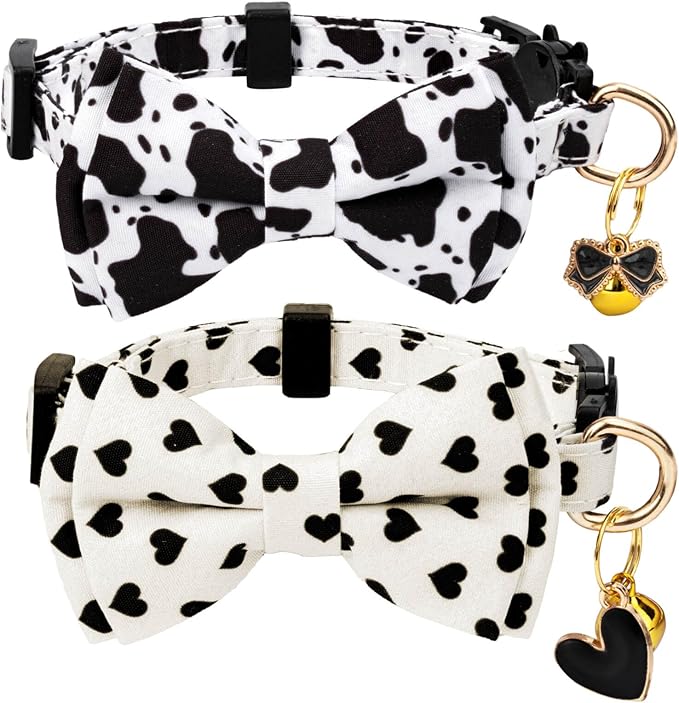 2 Pack Cotton Cat Collar with Bow Tie and Bell by Gelwoo