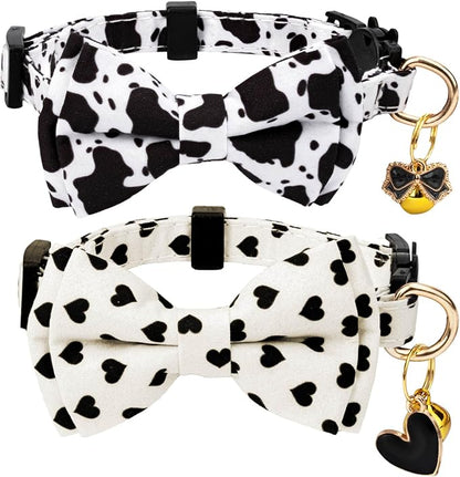 2 Pack Cotton Cat Collar with Bow Tie and Bell by Gelwoo
