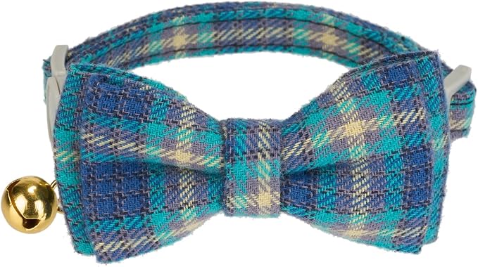 2 Pack Cotton Cat Collar, Removable Bowtie, Plaid Pattern, Safety Breakaway - Image 2
