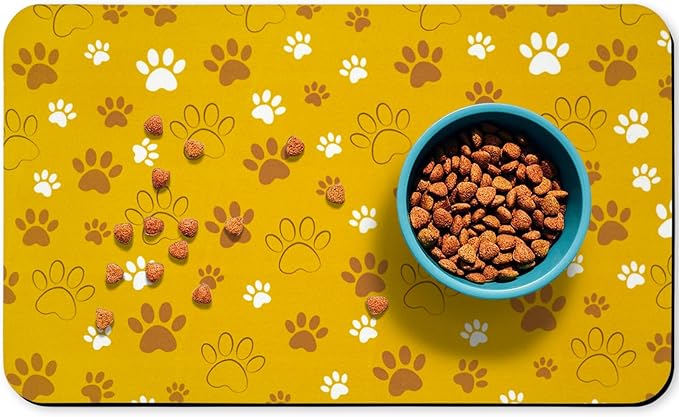Dog Food Mat, Absorbent Water Bowl Mats Cat Pet Feeding Placemats Yellow 16 * by Zoeeya