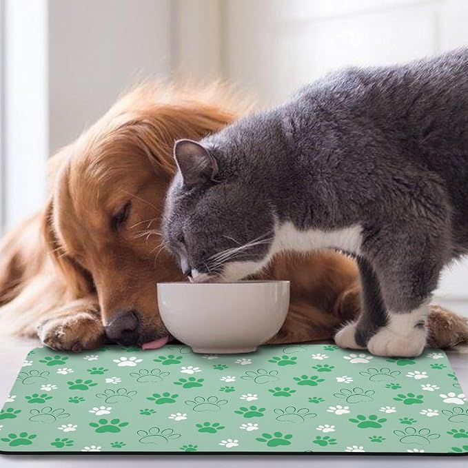 Dog Food Mat, Absorbent Water Bowl Mats Cat Pet Feeding Placemats Green 12 * 20 - Image 7
