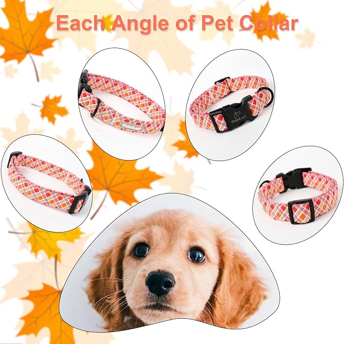 Fall Dog Collar, Fall Orange and Red Plaid Puppy Collar, Adjustable Cotton - Image 5