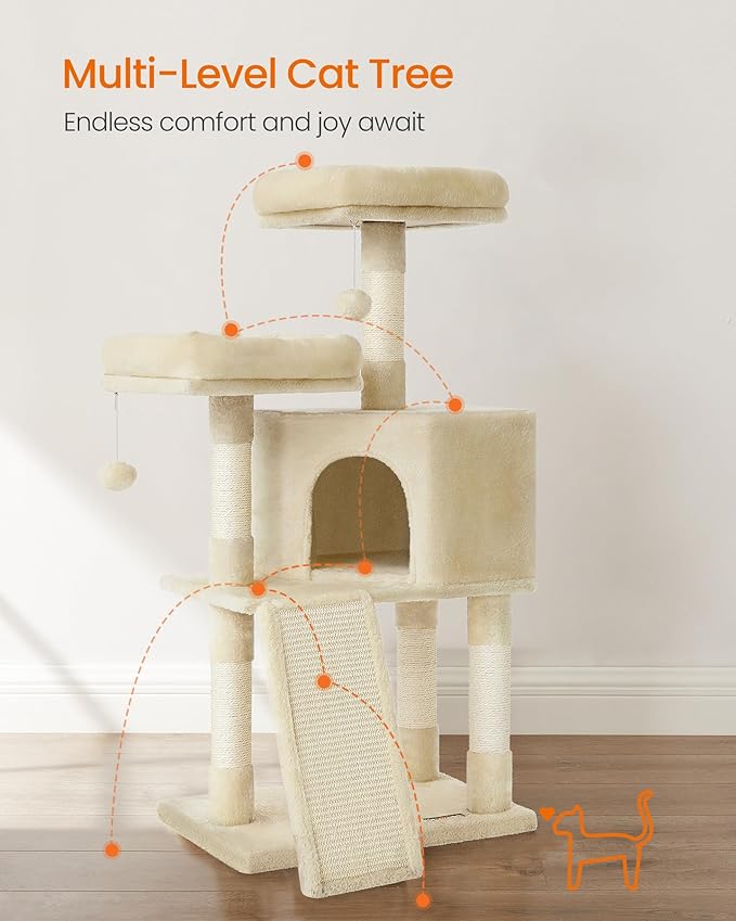Feandrea Cat Tree, 45.3-Inch Cat Tower, Plush Condo - Image 4