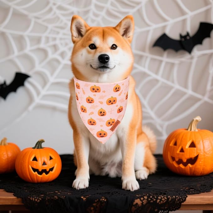 PTDECOR Halloween Dog Bandana, Cute Ghost Pumpkin Design Reversible Holiday Pet - Image 2