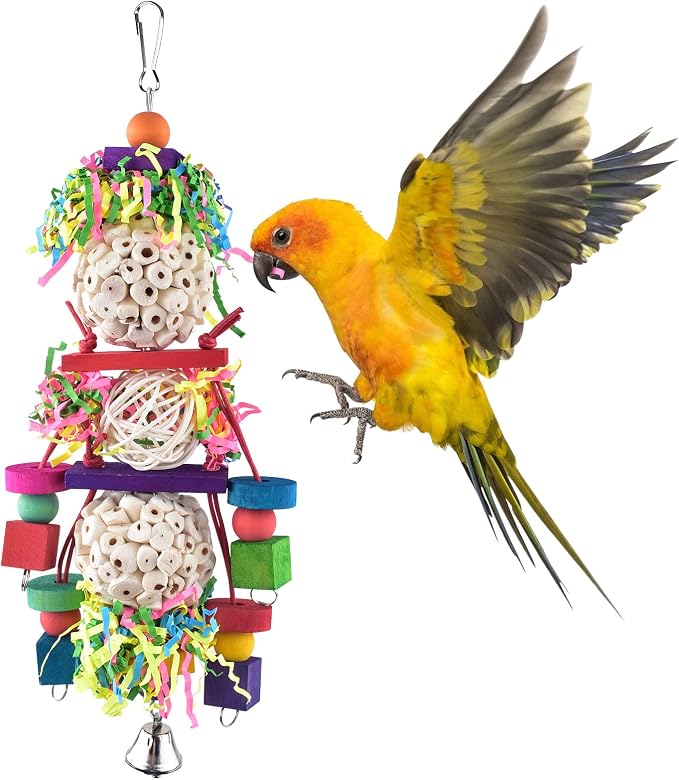 Bissap Conure Toys, Bird Parrot Foraging Shredder Hanging Toys Sola Balls Sepak by Bissap