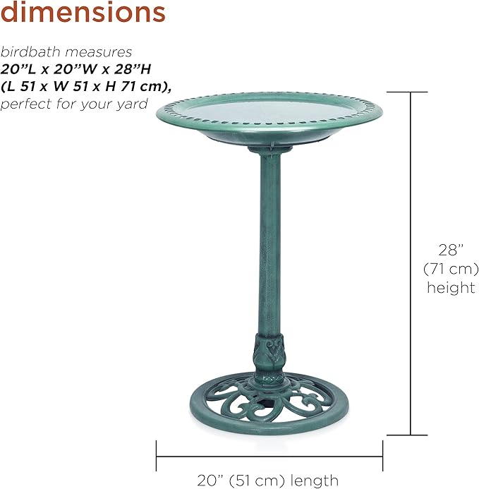 Alpine Corporation TEC116 Outdoor Aged Green Pedestal Birdbath - Image 5