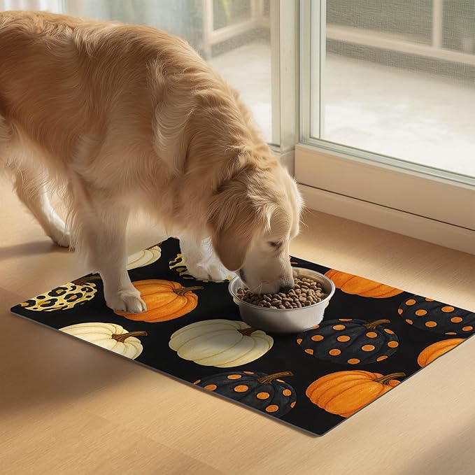 Fall Pumpkin Pet Feeding Mat Thankgiving Theme Dog and Cat Food Mat Non Slip - Image 2