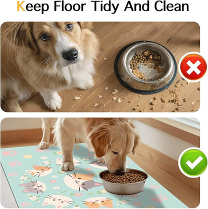 Cat Feeding Mat 24x16 inch Kitten Print Pet Bowl Placemat Non Slip Floor Mat - Image 8