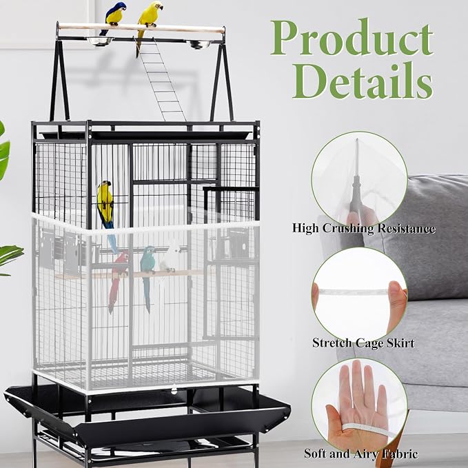Bird Cage Seed Catcher White Bird Cage Net Cover Adjustable Birds Cages Netting - Image 3