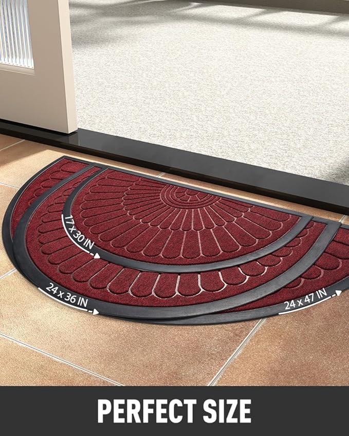 tchdio Door Mat Outdoor Indoor Entrance Doormat-Semicircular Durable Rubber Non - Image 6