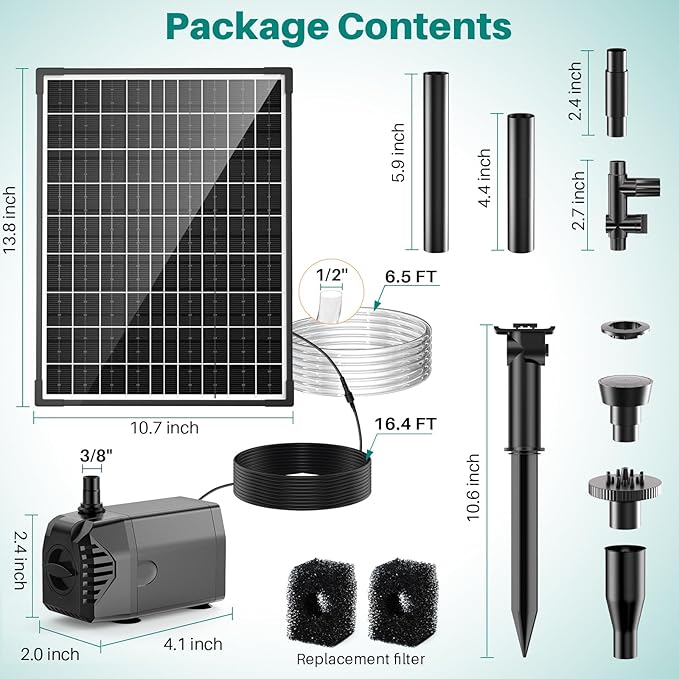Biling 20W Solar Fountain Pump, 320 GPH Solar Pond Fountain Adjustable Flow - Image 6