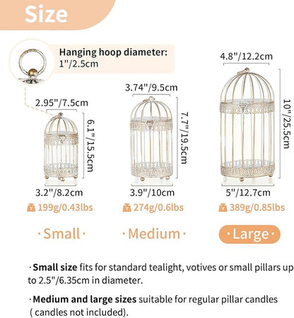 NUPTIO Decorative Bird Cage Lantern: 2 Set of 10 inch Tall Rustic White - Image 6