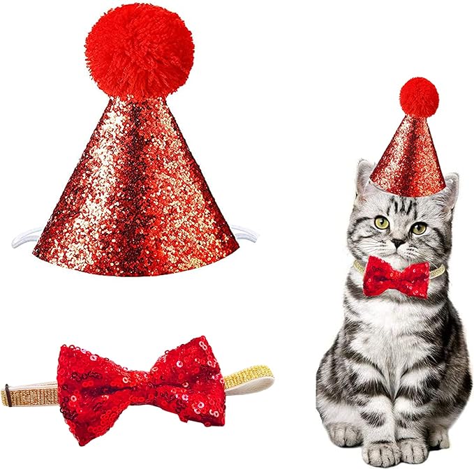 Christmas Pet Party Jazz Hat and Blingbling Bow Tie Breakaway Collar Set by Arogheiz