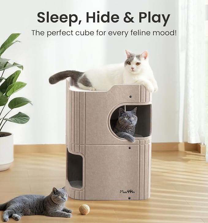 Made4Pets Cat House for Indoor Use, 2-Storey Cube Bed Cave, Covered Hideaway - Image 2