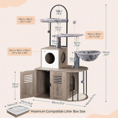 HOOBRO Cat Tree with Litter Box Enclosure, Arched All-in-One 31.5" Cat Tower - Image 7
