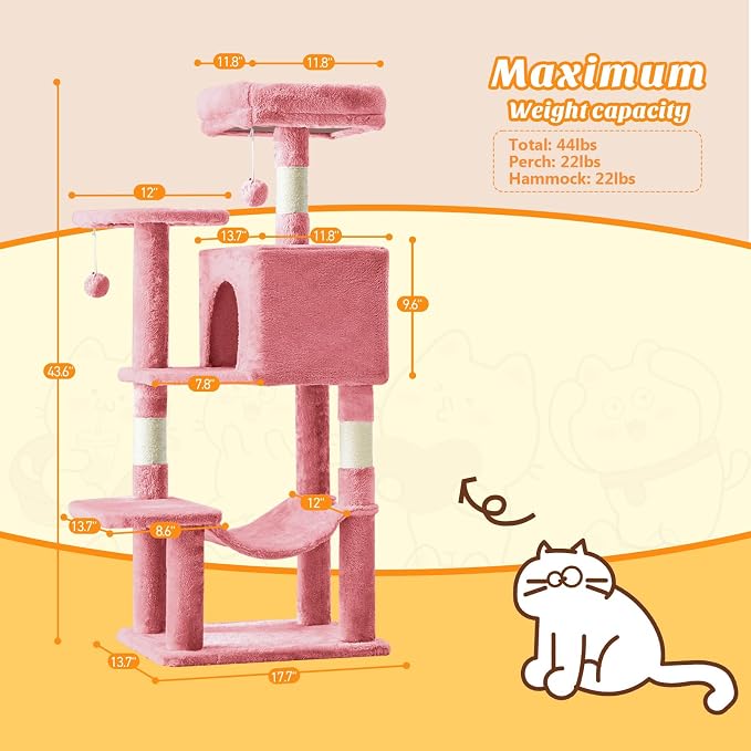 Sweetcrispy 44 Inch Cat Tree Tower, Cat Climbing Tower - Image 6