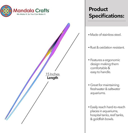 Mandala Crafts 15 Inches Rainbow Stainless Steel Straight Aquarium Tweezers - Image 3