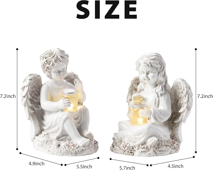 2 Pack Outdoor Angel Statue Garden Decor, Classic Solar Angel Figurine - Image 3