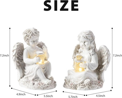 2 Pack Outdoor Angel Statue Garden Decor, Classic Solar Angel Figurine - Image 3