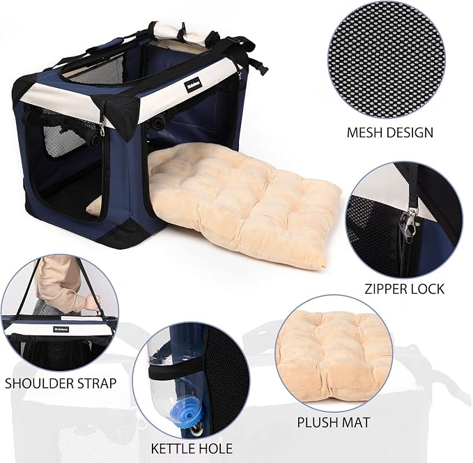 Large Cat Carrier, Collapsible Dog Travel Crate Portable Soft-Sided Pet Carrier - Image 2