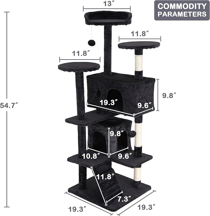 Heavy Duty Cat Tree Tower, Cat Condo, Hanging Ball, Dark Grey - Image 6