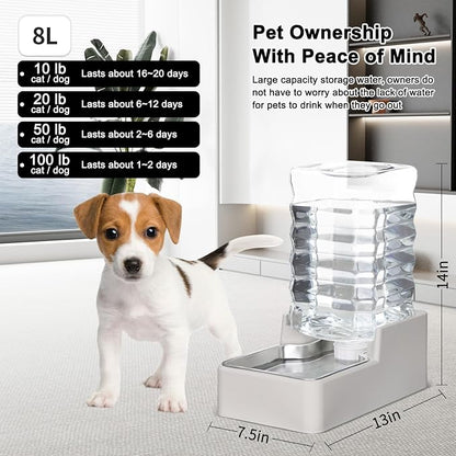 RIZZARI Stainless Steel Pet Water Feeder: 8L Large Gravity Waterer, Less Refills - Image 2