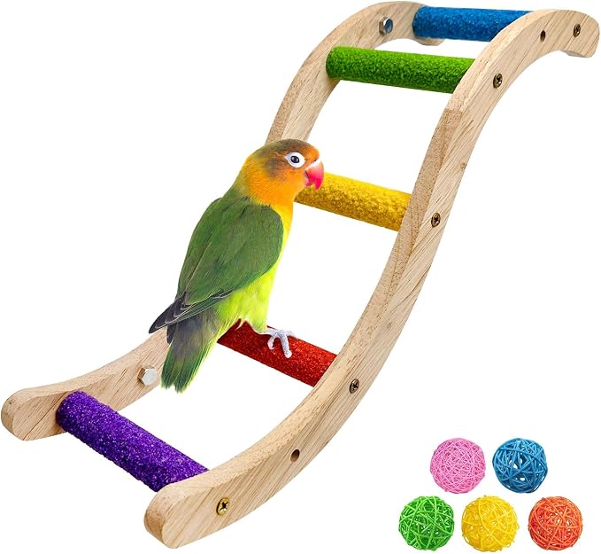 Hamiledyi Nature Wooden Bird Ladder Pet Parrots Climb Bridge Exercise Stands by Hamiledyi