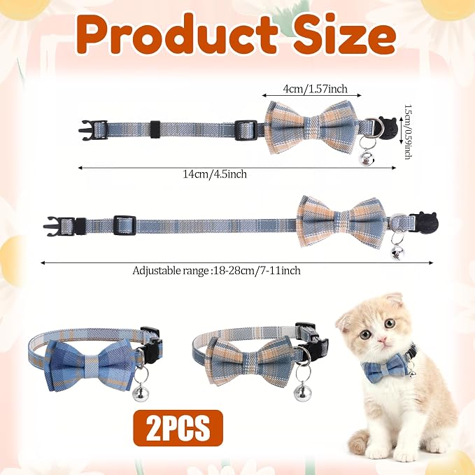 2Pcs Cat Collar Breakaway, Cute Plaid Cats Collar - Image 3