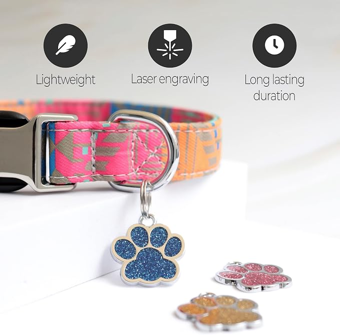 Paw Shape Dog ID Tag Stainless Steel Custom Laser Engraved, Cute Bling Glitter - Image 3