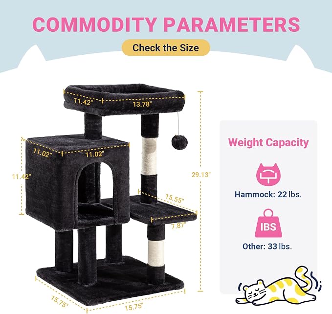 Allewie 29 Inches Cat Tree Tower/Plush Perches Platform/Condo/House/Sisal - Image 7