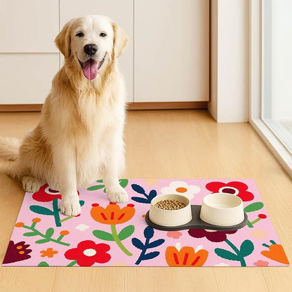 Pet Feedings Mats 20x12 inch Floral Print Pet Bowl Placemat Non Slip Mat - Image 3