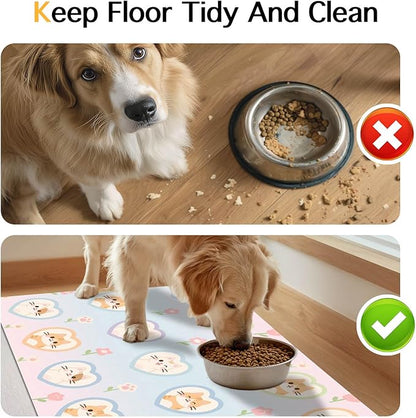Cat Feedings Mats 20x12 inch Pastel Heart Kitten Print Pet Bowl Placemat Non - Image 8