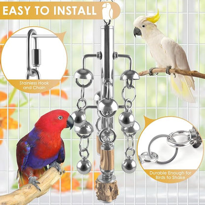 KATUMO Large Bird Toys, Natural Wooden and 304 Stainless Steel Bell Toy - Image 6