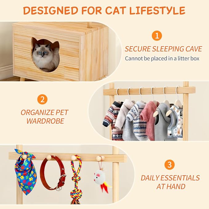 LOYIGA Cat House Side Table, Dog Closet Wooden Pet House Kitten Clothes Rack - Image 5