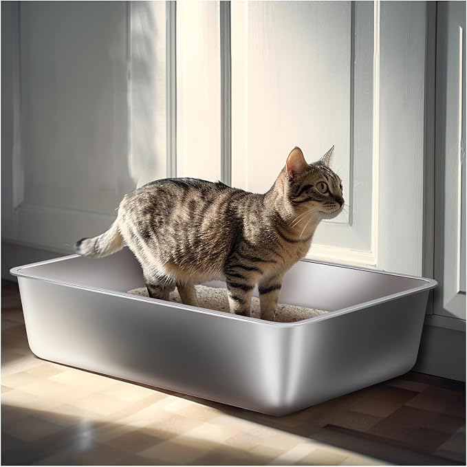 Stainless Steel Litter Box 2 Pack, Medium Metal Litter Box - Image 6